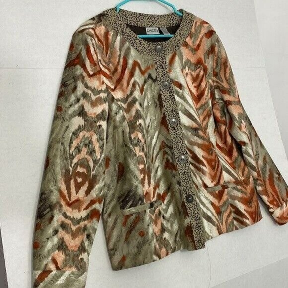Chico's Jacket with Pockets, NWOT, Lined, Tan with Multicolor Animal Print, XL - Picture 2 of 9